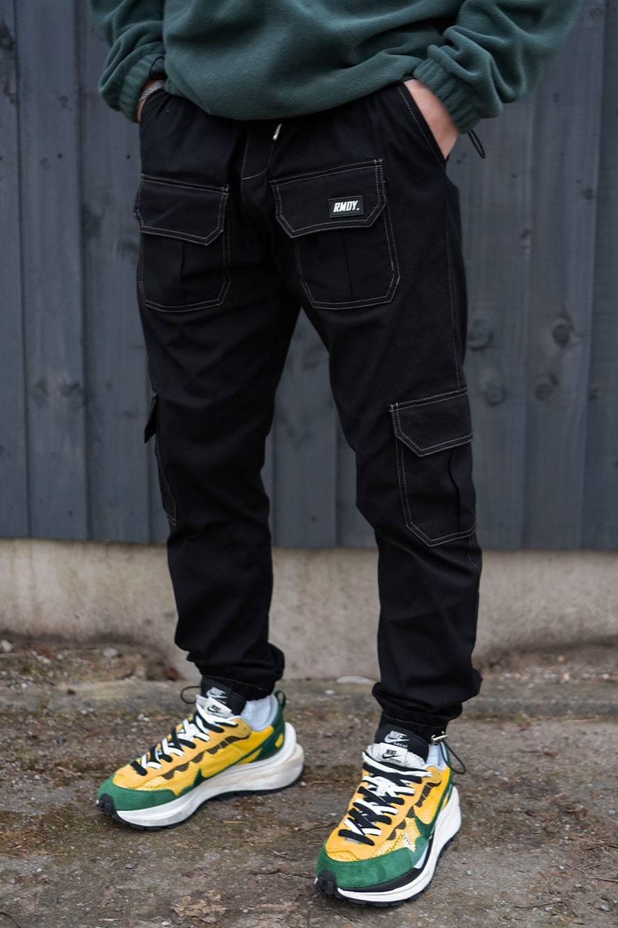 Black Contrast Stitch V3 Cargo Bottoms