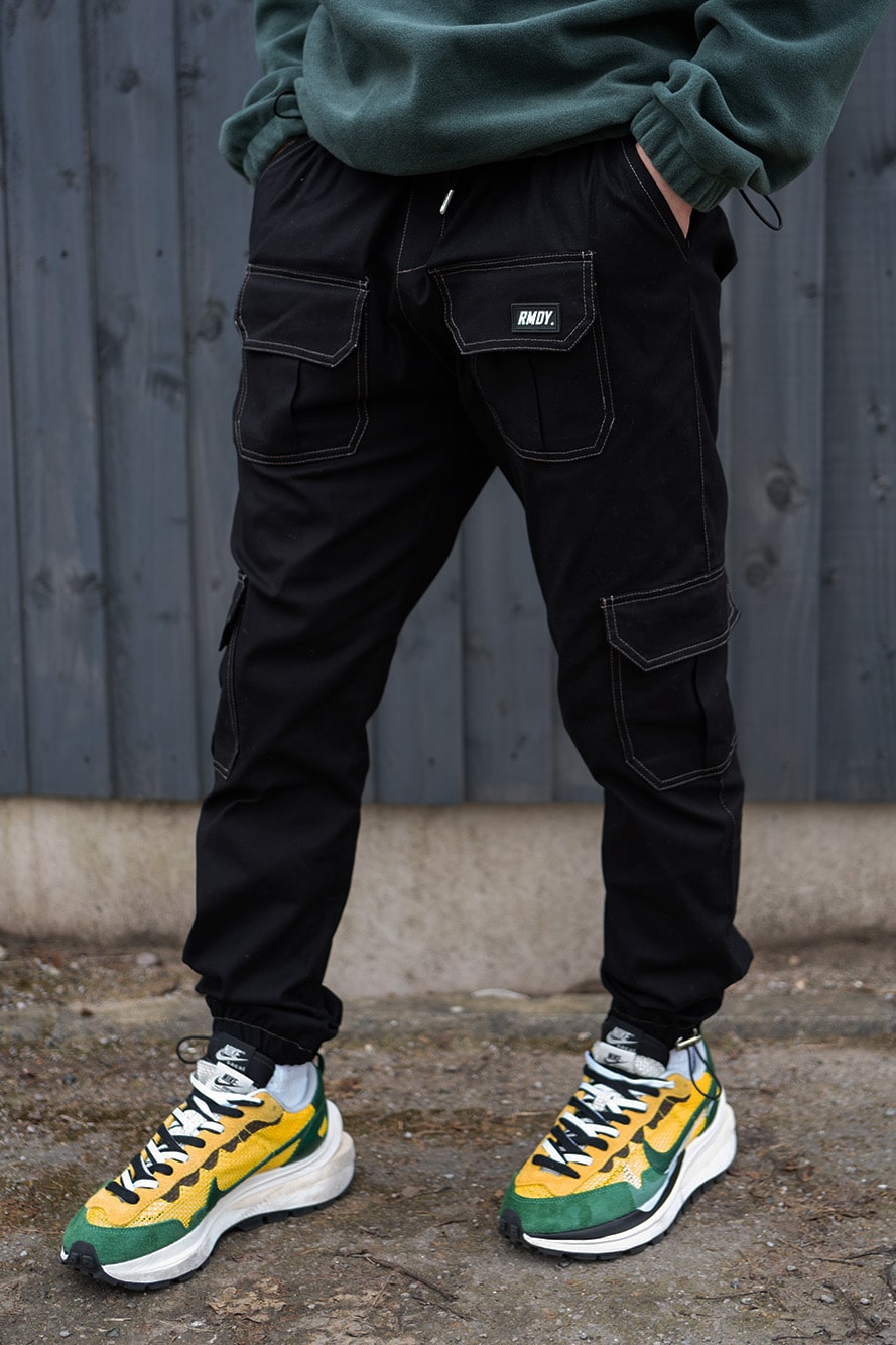 Black Contrast Stitch V3 Cargo Bottoms