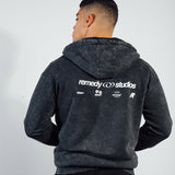 Gewassen zwarte Remedy Studios hoodie met rits