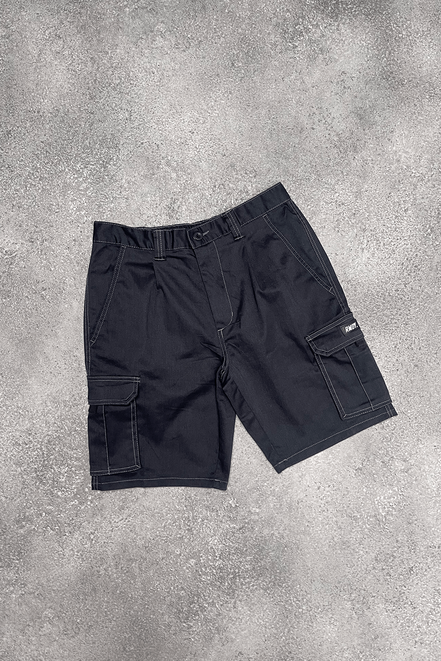 Black Contrast Stitch Cargo Shorts