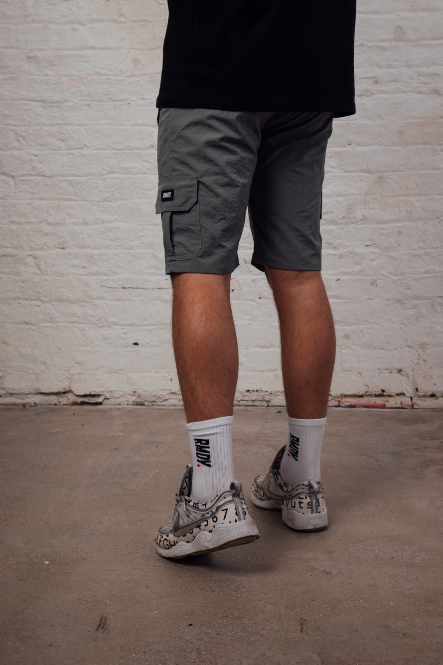 Grey Nylon Tech Cargo Shorts